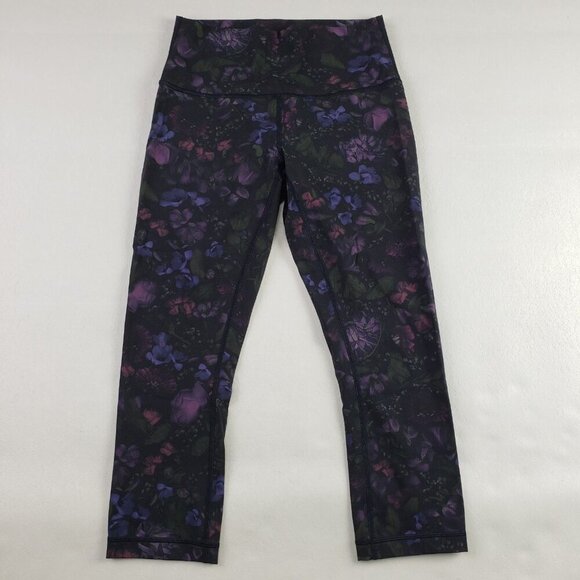 Lululemon Wunder Under Crop Legging Womens 6 Black Floral Hi Rise 21" Tight - Picture 3 of 11